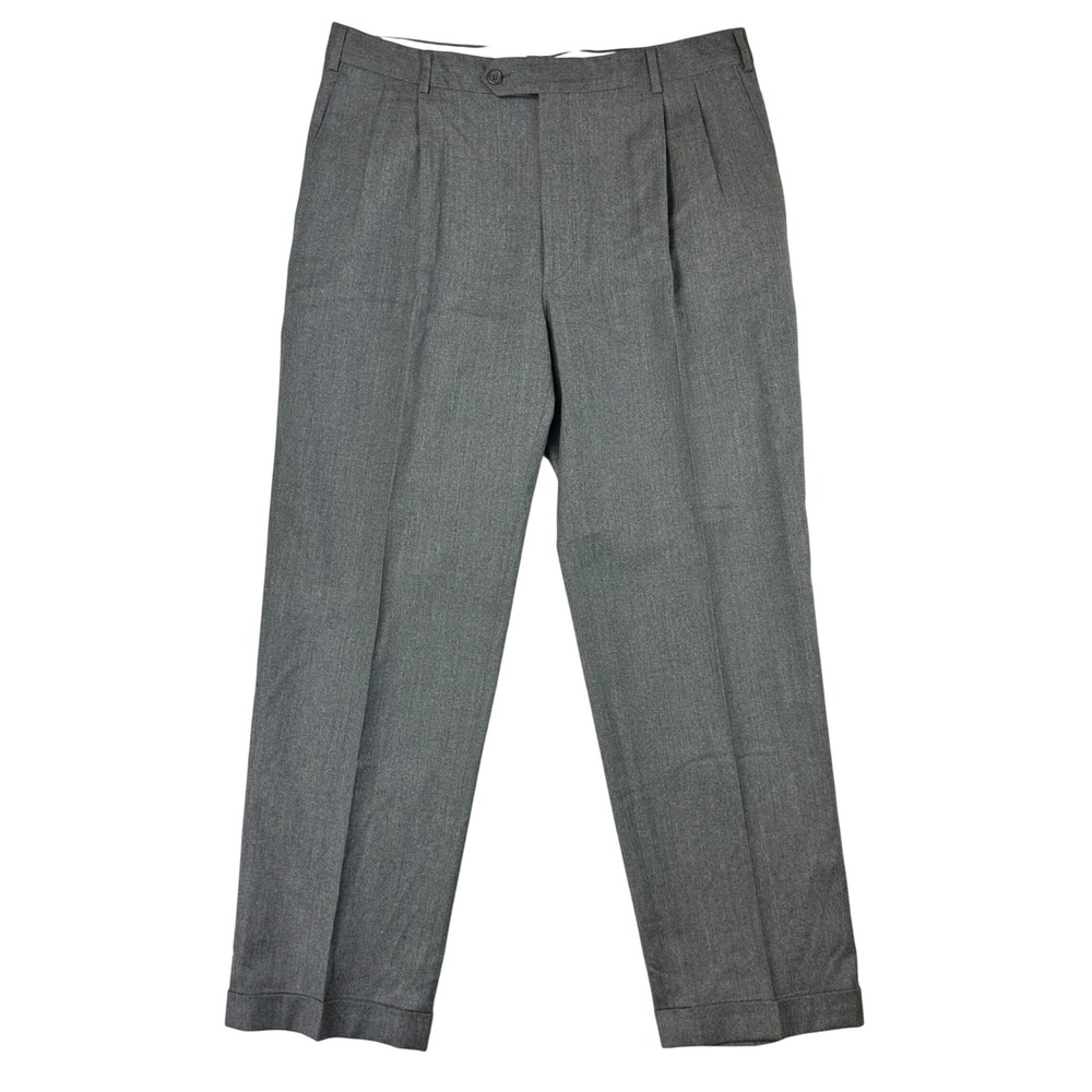 Enzo Mantovani Dress Pants 36x32 Gray Pleated Regular Fit Wool‎ Cashmere Italy